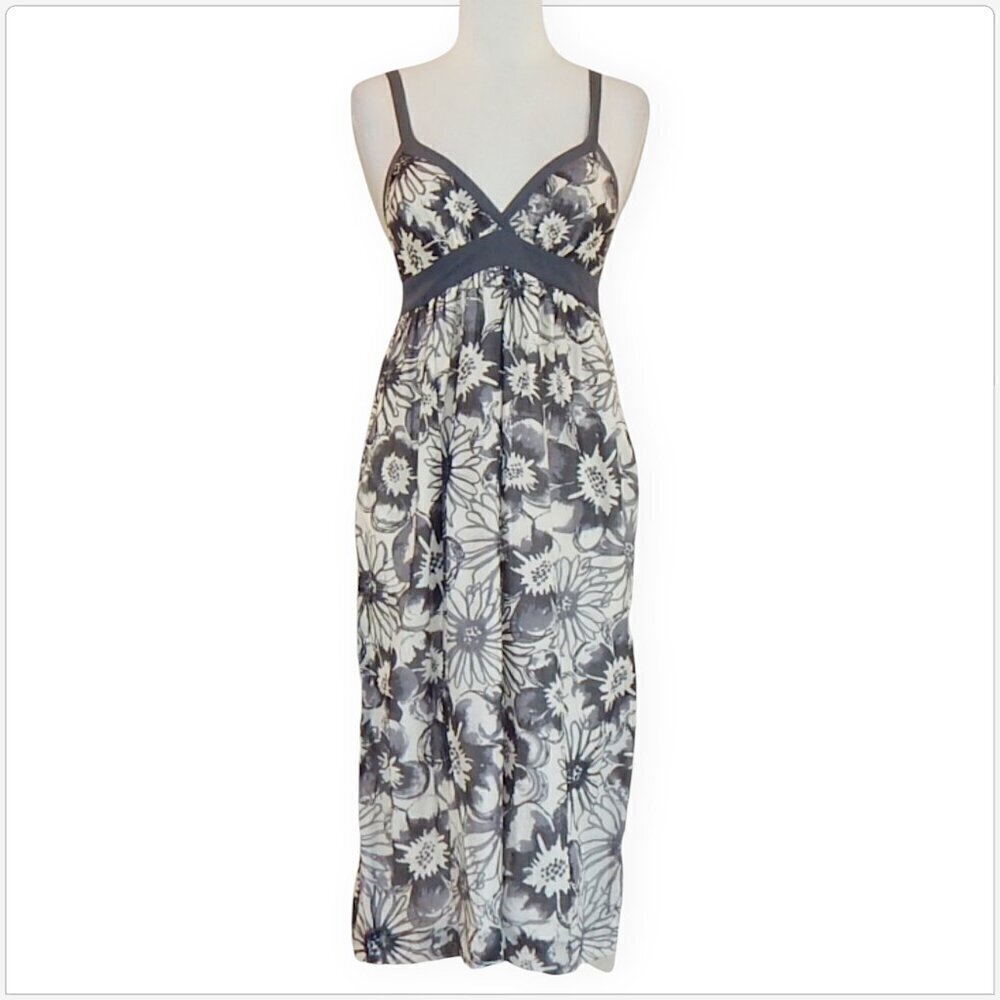 Vince Silk Cotton Gray Ivory Floral Empire Waist Slip Cami Dress Approx. 0 - 2 ?